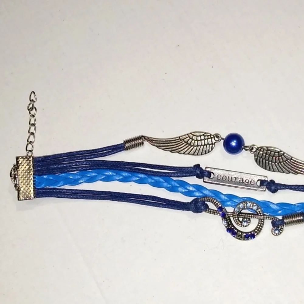 Courage/Music/Wings Blue Pearl Friendship Bracelet